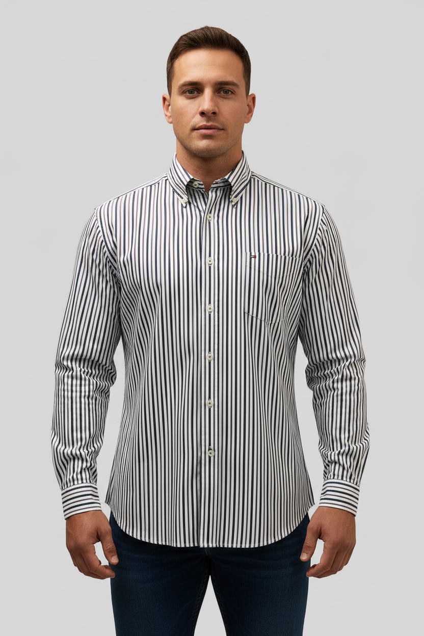 Camisa de botones Tommy Hilfiger 🇺🇸 color blanco de rayas en color lila y azul Talla XL Entalle Regular