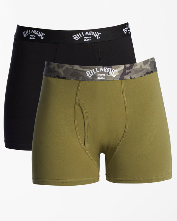 Combo de 3 Boxers Briefs Billabong 🏄🏽‍♂️ Tela de algodón stretch color Negro, verde oliva y diseño de camuflaje Talla M