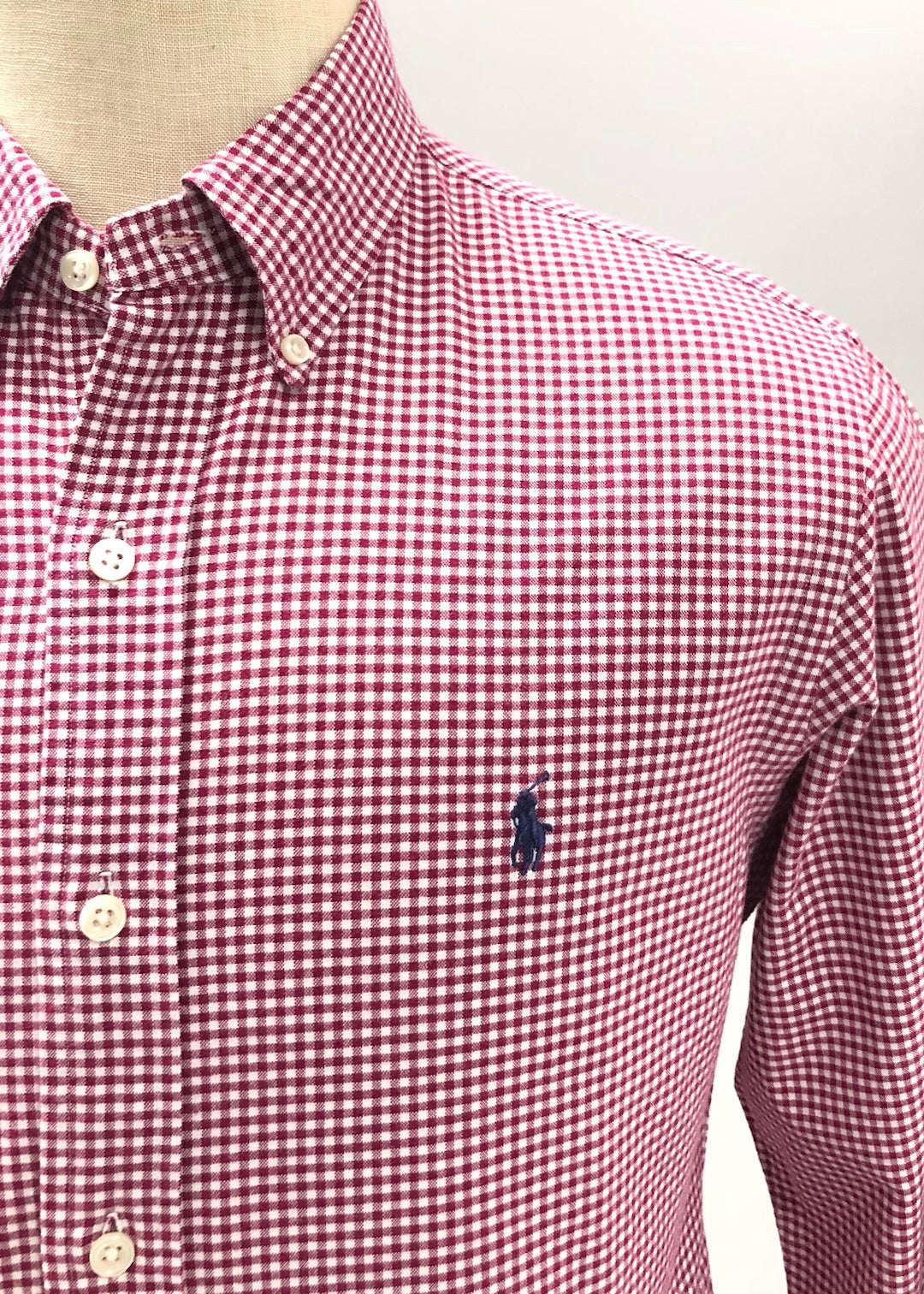 Camisa Polo Ralph Lauren 🏇🏼 Oxford con patron de cuadros gingham rojo y blanco Talla M Entalle Slim Fit