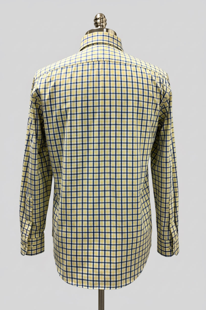 Camisa Polo Ralph Lauren 🏇🏼 color blanco de cuadros en amarillo y azul Talla L Entalle Clásico