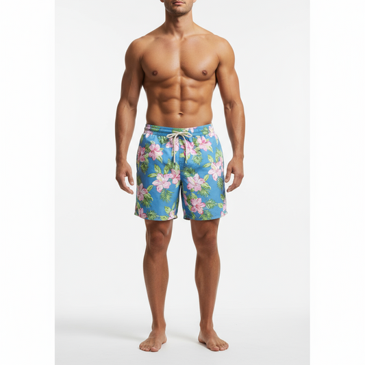 Short de baño Polo Ralph Lauren 🏇🏼color celeste con diseño floral en rosado talla XXL