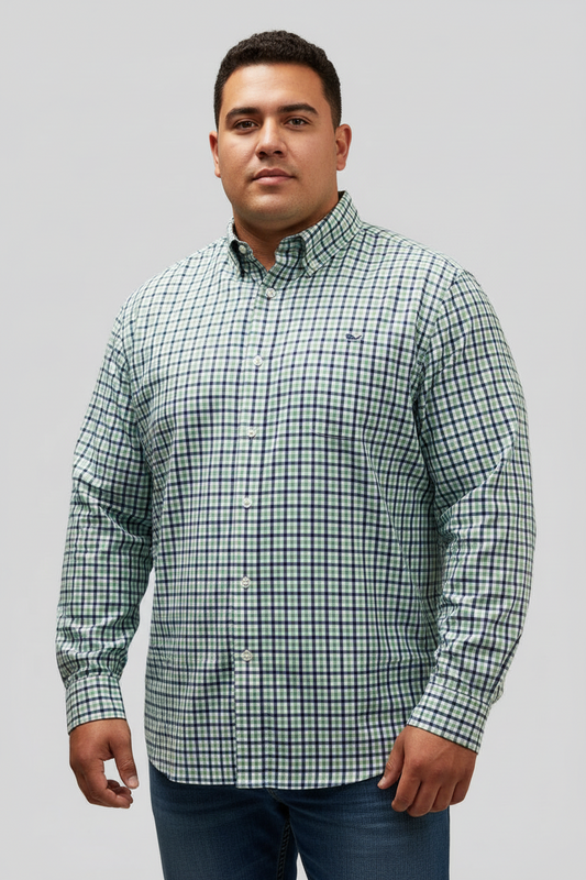 Camisa Vineyard Vines 🐳 Color blanco con patrón de cuadros en color azul y verde claro Talla XXL Entalle Regular