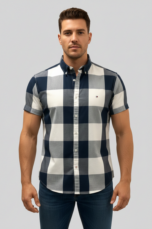 Camisa de botones Tommy Hilfiger 🇺🇸 de cuadros en color negro y blanco Talla L Entalle Slim Fit