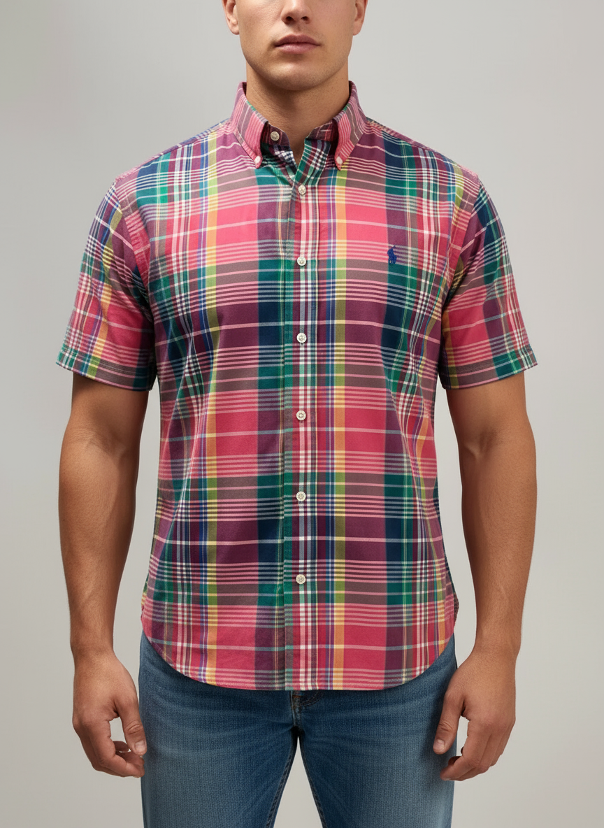 Camisa Polo Ralph Lauren 🏇🏼 con patron de cuadros tartan en rojo, azul y verde Talla XL Entalle Clásico