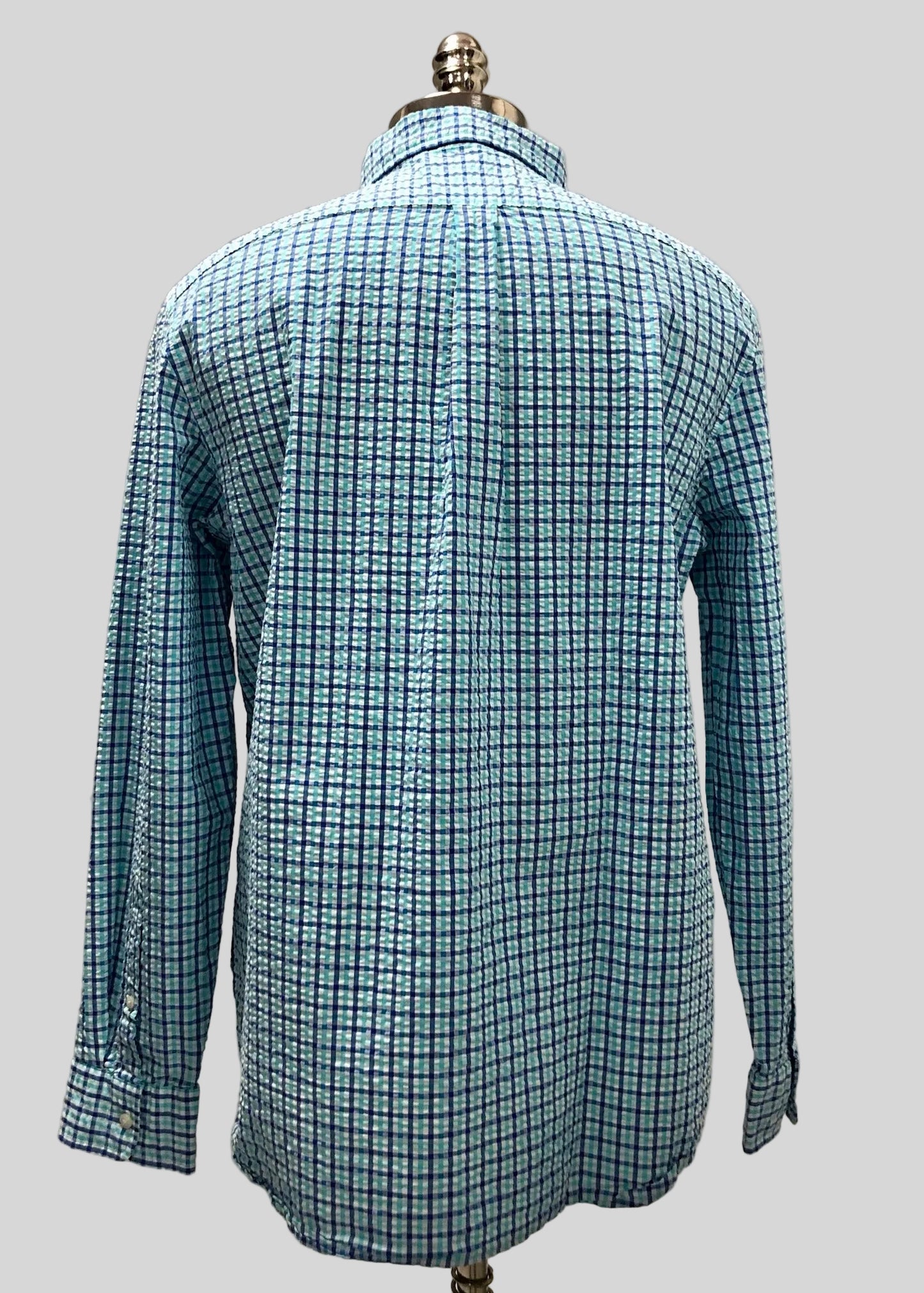 Camisa de botones Vineyard Vines 🐳 Seersucker color blanco de cuadros en color turquesa y azul Talla L Entalle Clásico