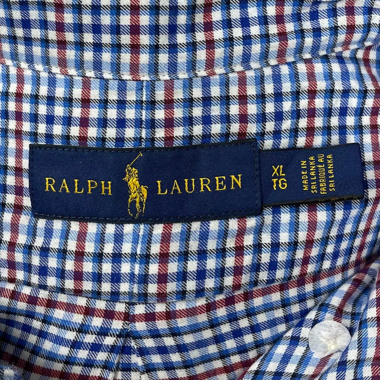 Camisa Polo Ralph Lauren 🏇🏼 Color blanco de cuadros en color azul y rojo Talla XL Entalle Regular