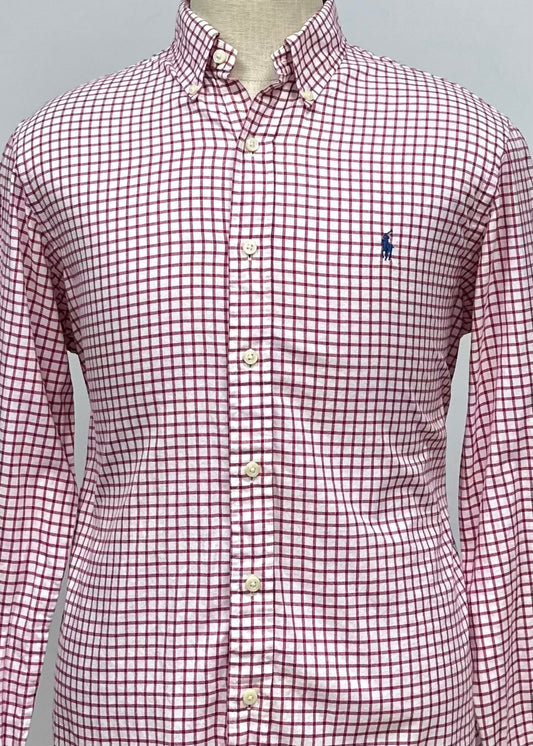 Camisa Polo Ralph Lauren 🏇🏼 color blanco con patron de cuadros rojo oscuro Talla M Entalle Regular