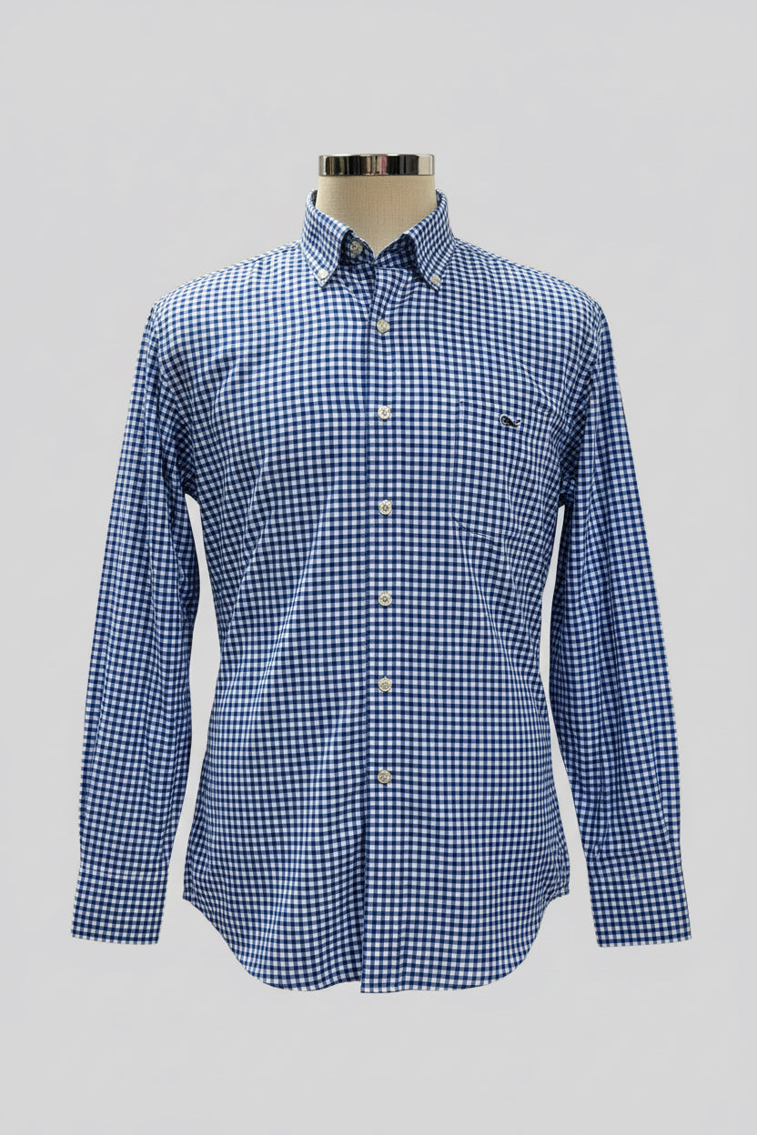 Camisa de botones Vineyard Vines 🐳 Performance de cuadros gingham en color azul navy y blanco Talla L Entalle Slim Fit (ver descripción)