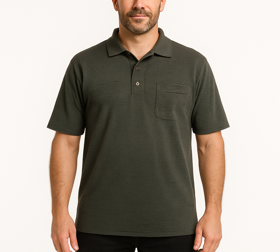 Camiseta Polo Grand Slam 🏌🏽‍♂️ Tela performance de rayas en color gris oscuro Talla 3XL Entalle Regular