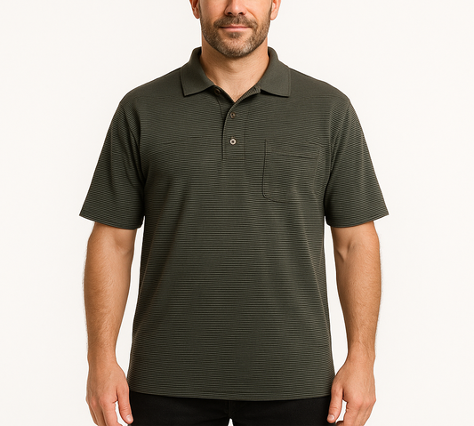 Camiseta Polo Grand Slam 🏌🏽‍♂️ Tela performance de rayas en color gris oscuro Talla 3XL Entalle Regular