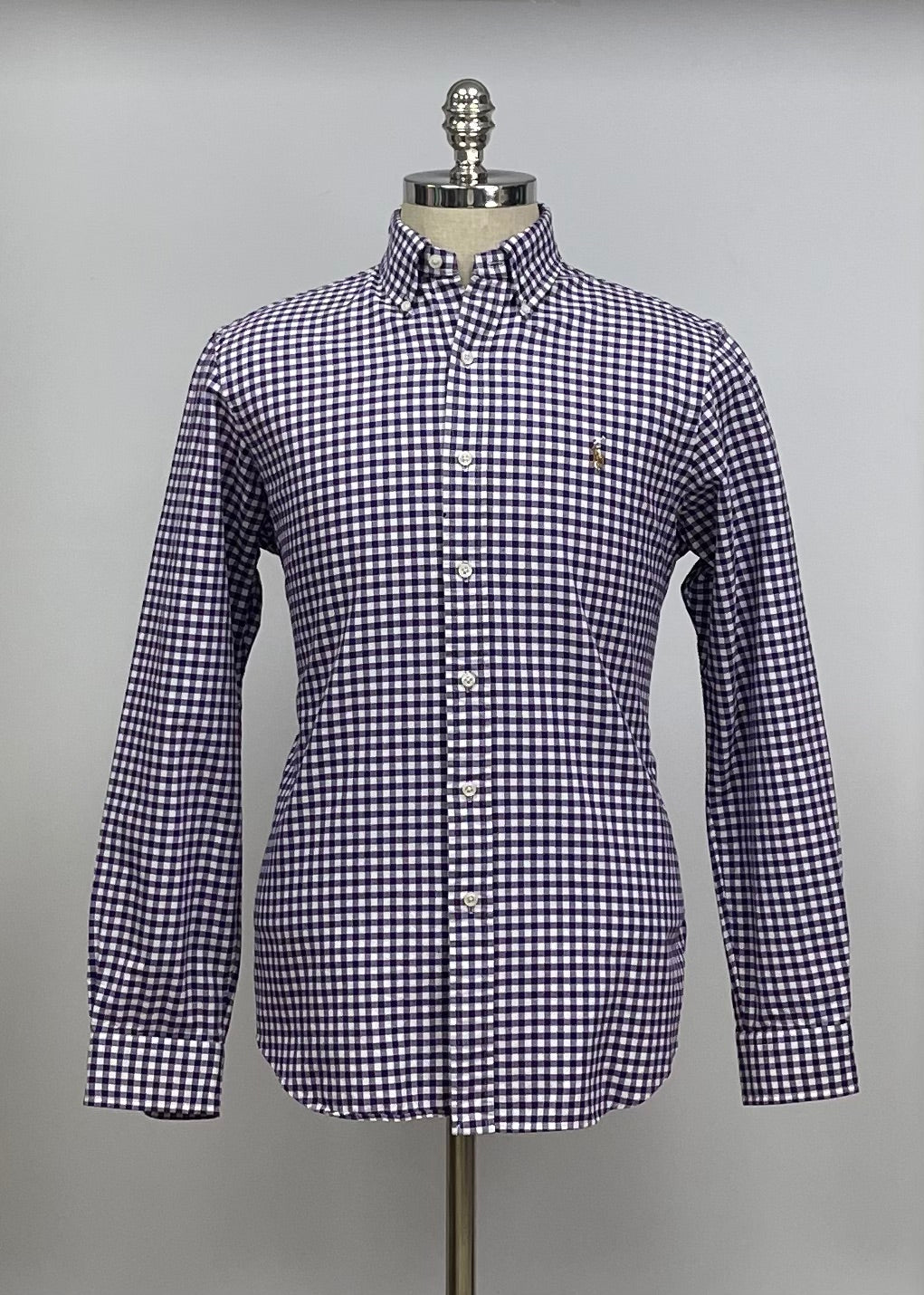 Camisa Polo Ralph Lauren 🏇🏼 Oxford color blanco con cuadros morado Talla M Entalle Regular