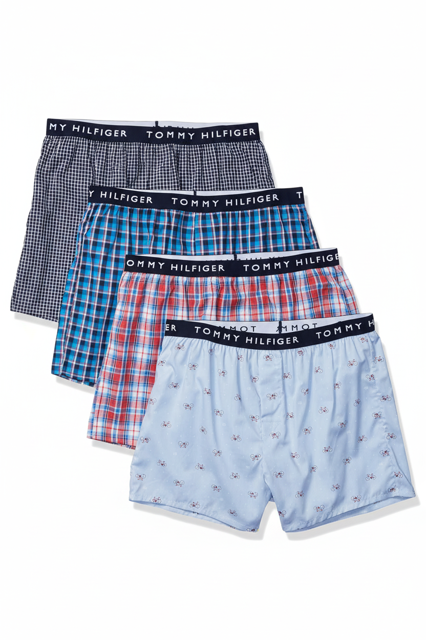 Paquete de 4 Boxer Briefs Tommy Hilfiger 🇺🇸 Clásicos de Tela algodón con patrón de cuadros Talla XL