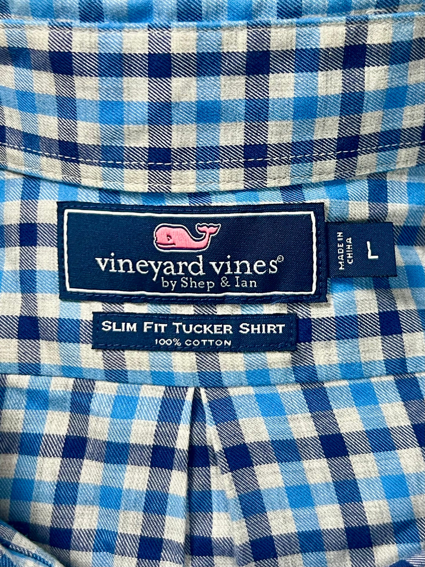 Camisa Vineyard Vines 🐳 de cuadros en color celeste, azul y gris Talla L Entalle Slim Fit