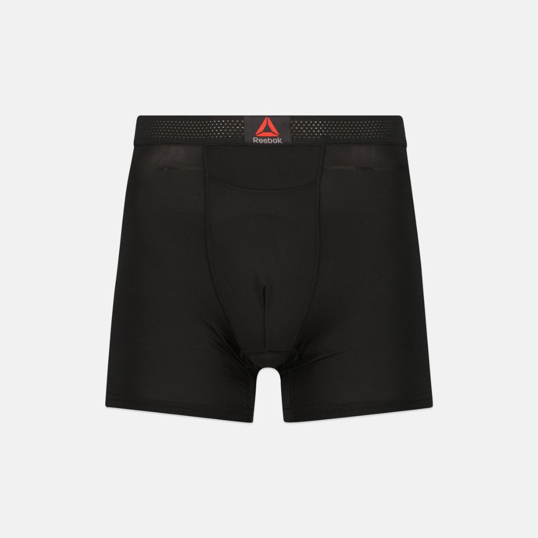 Combo de 3 Boxers Briefs Reebok Tela Performance en color negro, gris y rojo Talla 2XL y 3XL