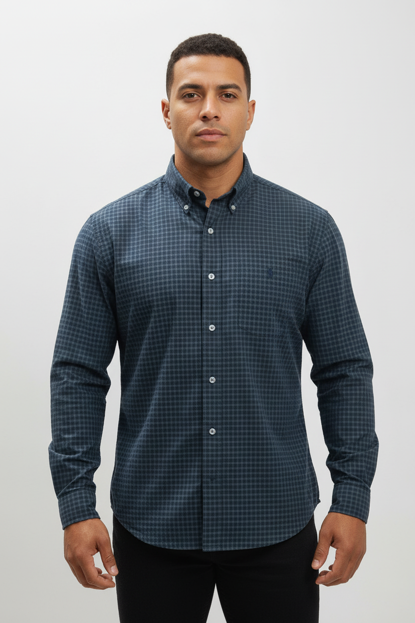 Camisa Polo Ralph Lauren 🏇🏼 de cuadros verde oscuro y azul navy Talla L Entalle Regular
