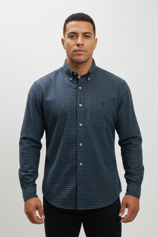 Camisa Polo Ralph Lauren 🏇🏼 de cuadros verde oscuro y azul navy Talla L Entalle Regular