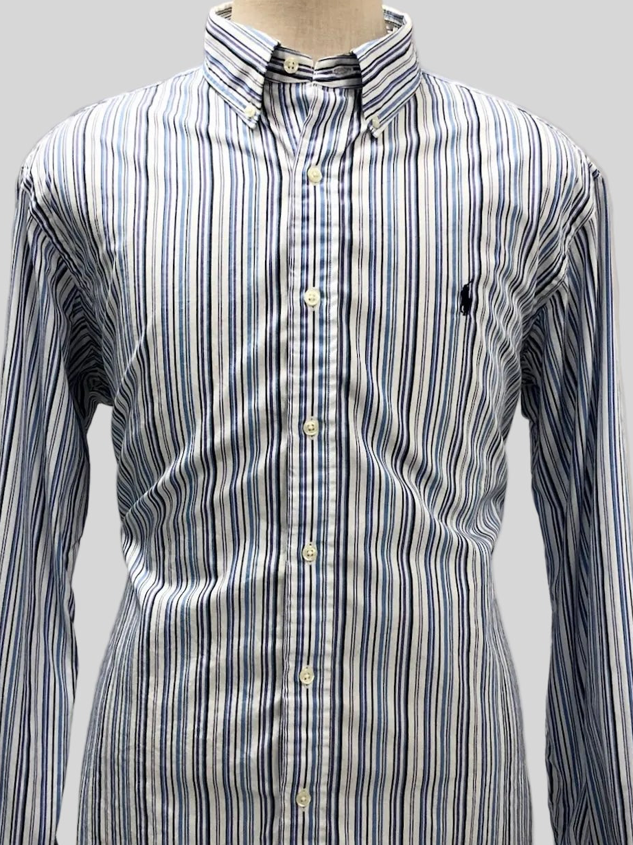 Camisa Polo Ralph Lauren 🏇🏼 Color blanco de rayas en color celeste y azul Talla XL Entalle Clásico