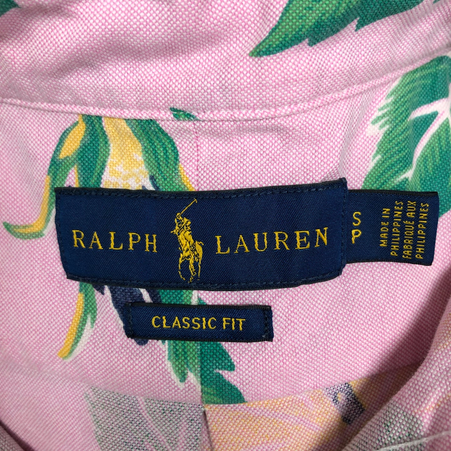 Camisa de botones Polo Ralph Lauren 🏇🏼 Oxford color rosado con diseño floral en azul y amarillo Talla S Entalle Clásico