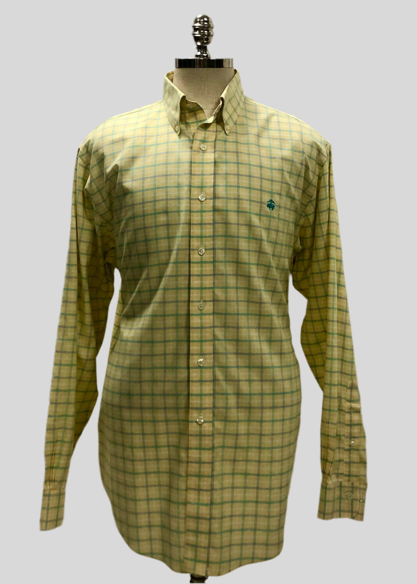 Camisa de botones Brooks Brothers 🐑 color amarillo claro con cuadros en verde y azul Talla XL Entalle Regular