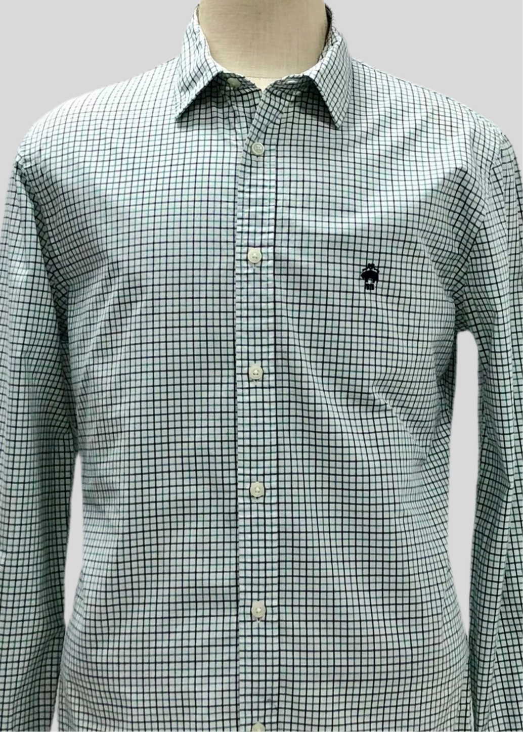 Camisa Brooks Brothers 🐑 color blanco con cuadros en verde y negro Talla L Entalle Regular