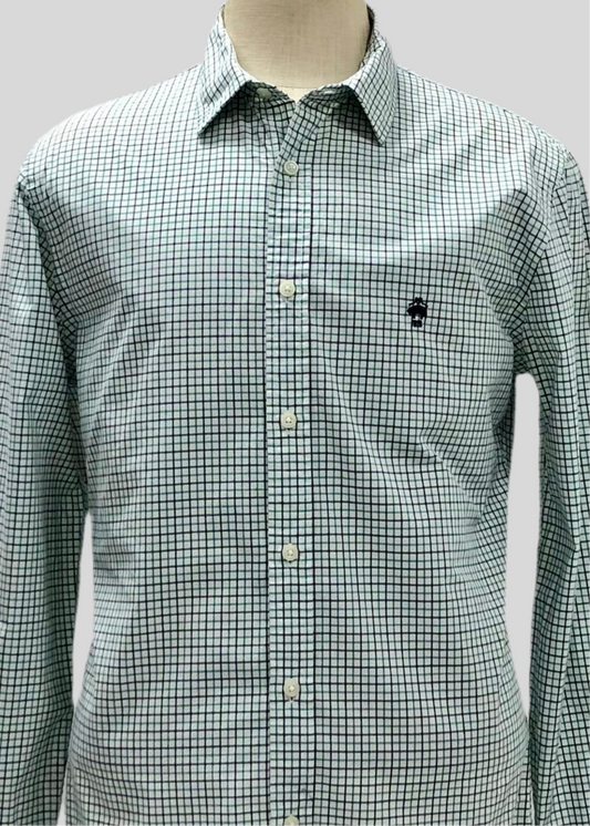 Camisa Brooks Brothers 🐑 color blanco con cuadros en verde y negro Talla L Entalle Regular