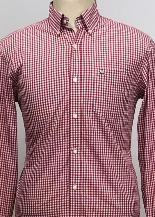 Camisa Lacoste 🐊 con patron de cuadros gingham rojo y blanco Talla S Entalle Regular (ver descripción)