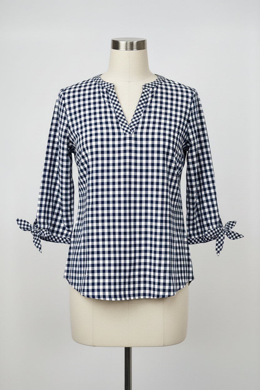 Blusa de mujer Vineyard Vines 🐳 de cuadros gingham en color azul y blanco Talla S Entalle Regular