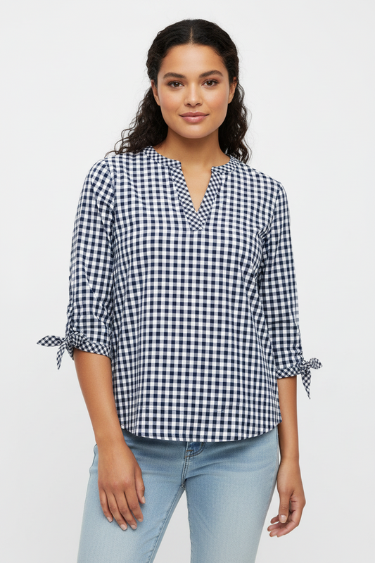 Blusa de mujer Vineyard Vines 🐳 de cuadros gingham en color azul y blanco Talla S Entalle Regular