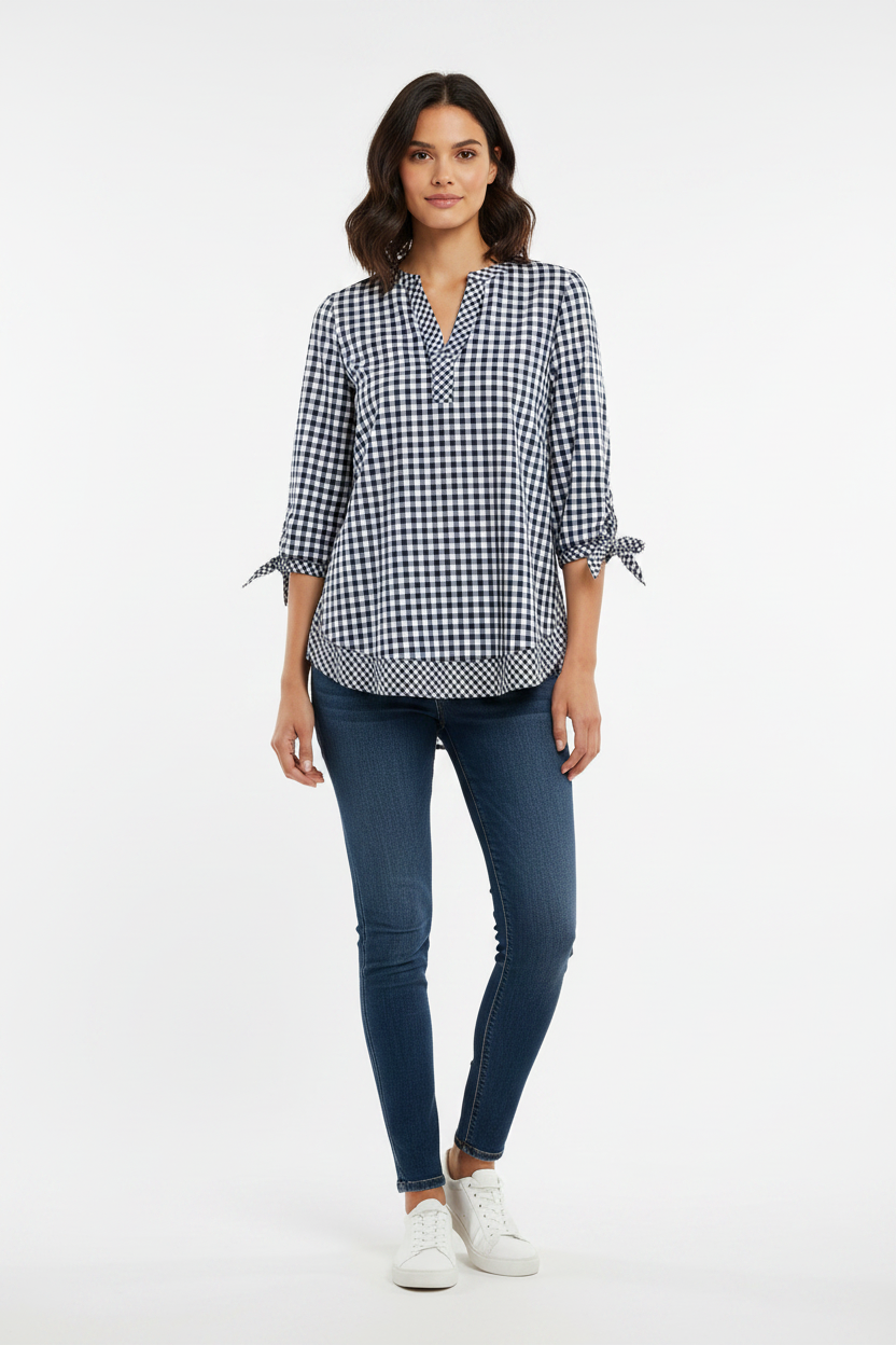 Blusa de mujer Vineyard Vines 🐳 de cuadros gingham en color azul y blanco Talla S Entalle Regular