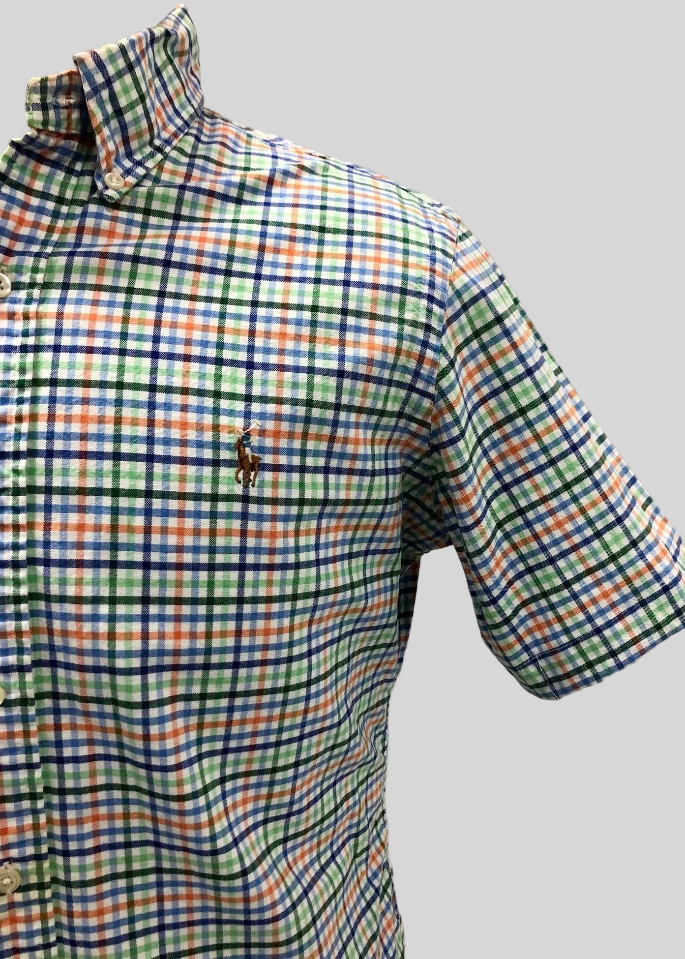 Camisa de botones Polo Ralph Lauren 🏇🏼 Oxford blanco de cuadros en color azul, verde y naranja Talla M Entalle Regular