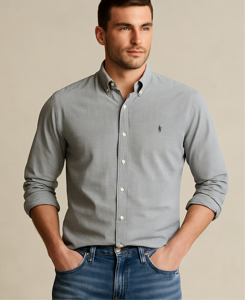 Camisa Polo Ralph Lauren 🏇🏼 con patron de cuadros finos negro y blanco Talla S Entalle Slim Fit