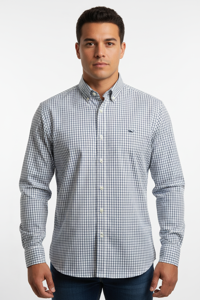 Camisa de botones Vineyard Vines 🐳 de cuadros en color negro y blanco Talla M Entalle Clasico