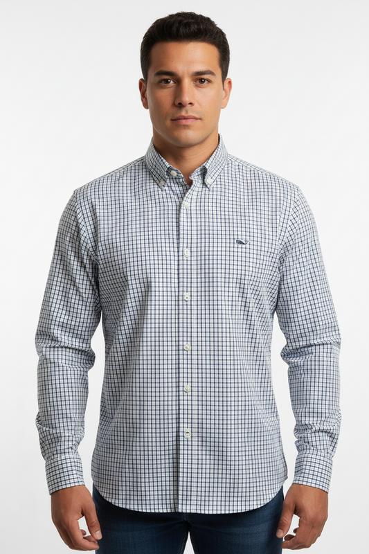 Camisa de botones Vineyard Vines 🐳 de cuadros en color negro y blanco Talla M Entalle Clasico