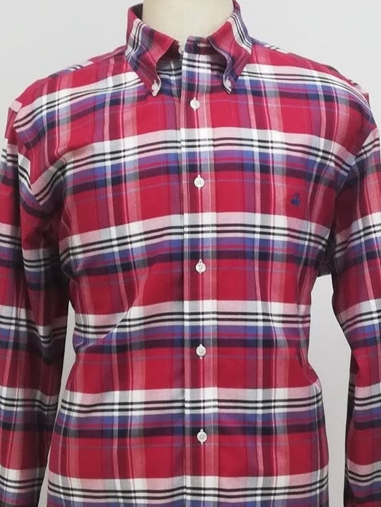 Camisa Brooks Brothers 🐑 color rojo con cuadros tartán en azul y blanco Talla XL Entalle Regular
