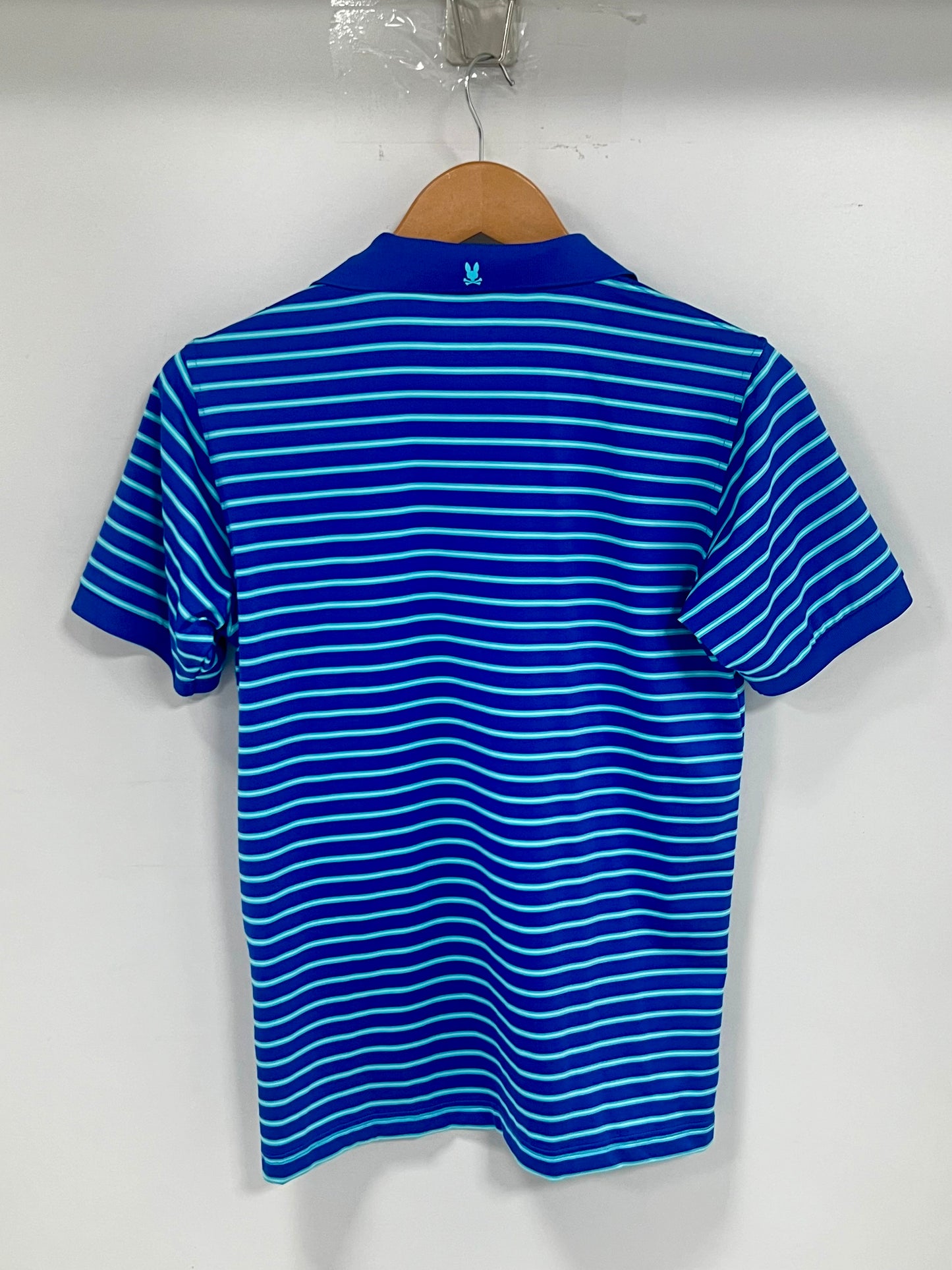 Camiseta Polo de niño Psycho Bunny 🐰 Performance con rayas en turquesa y azul Talla XL Entalle Regular