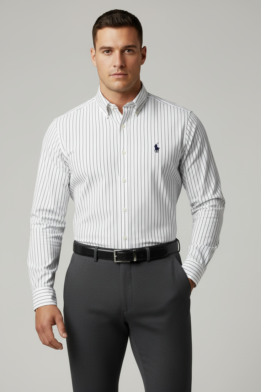 Camisa de botones Polo Ralph Lauren 🏇🏼 color blanco de rayas en negro Talla M Entalle Regular