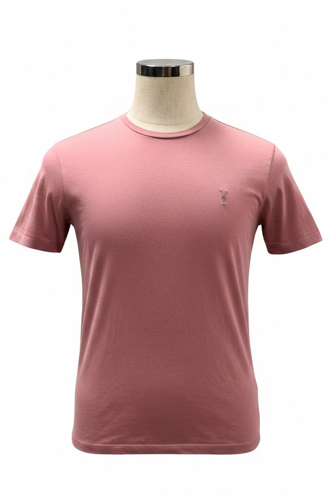 Camiseta cuello redondo AllSaints 🦌 color blanco y rayas en color rosado oscuro Talla S Entalle Regular