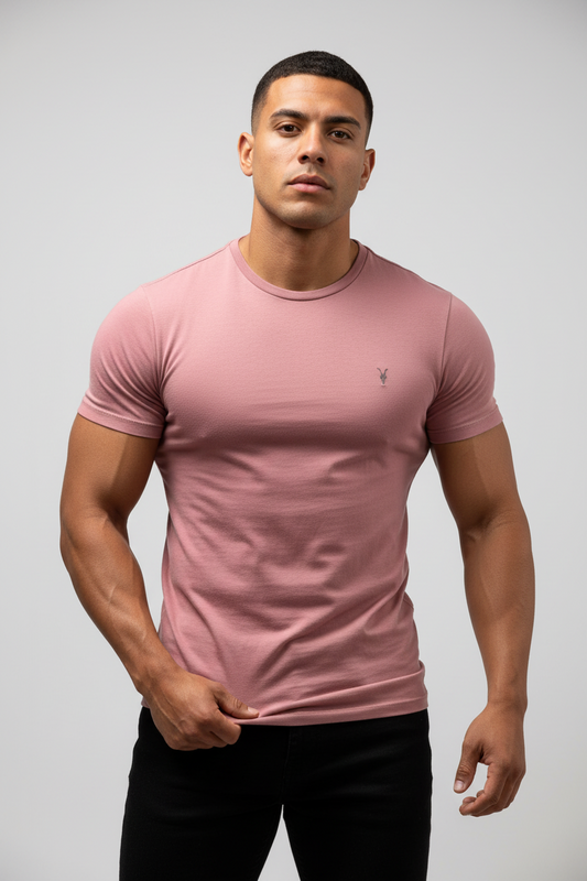 Camiseta cuello redondo AllSaints 🦌 color blanco y rayas en color rosado oscuro Talla S Entalle Regular