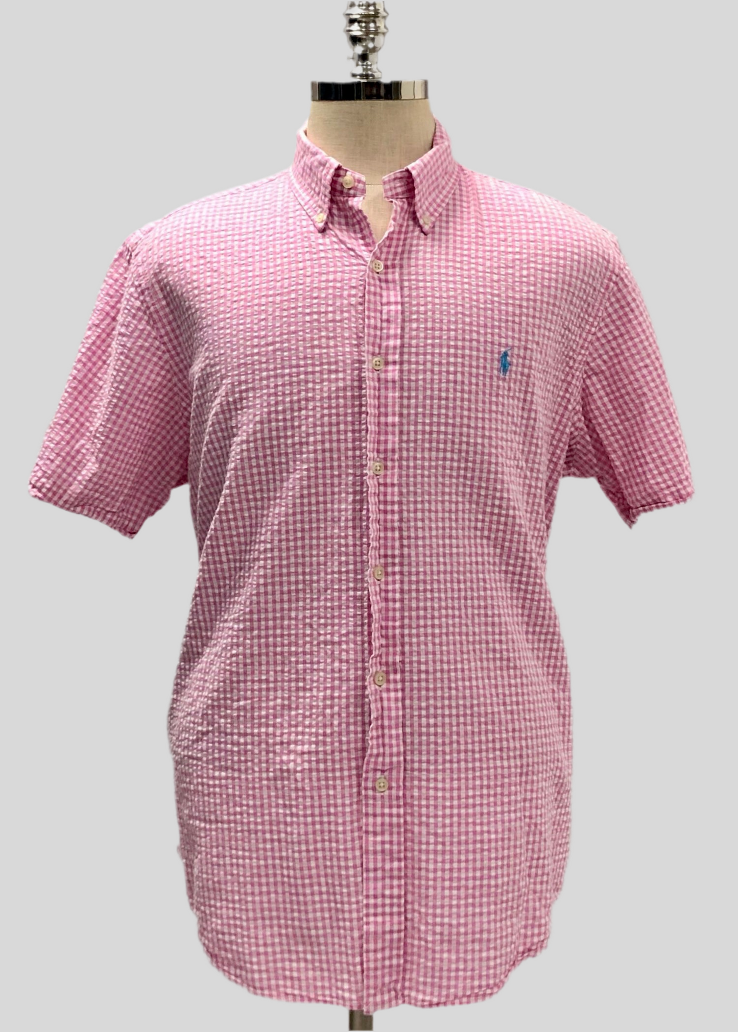 Camisa de botones Polo Ralph Lauren 🏇🏼 Seersucker de cuadros gingham en rosado y blanco Talla XL Entalle Regular