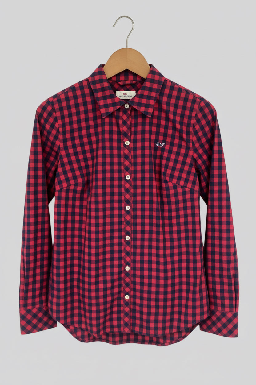 Camisa de mujer Vineyard Vines 🐳 de cuadros en rojo y azul navy Talla S (4) Entalle Clásico