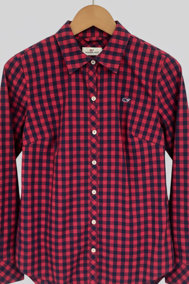 Camisa de mujer Vineyard Vines 🐳 de cuadros en rojo y azul navy Talla S (4) Entalle Clásico