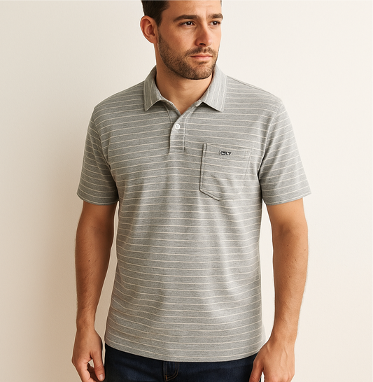 Camiseta Polo Vineyard Vines 🐳 con rayas en color gris y blanco Talla L Entalle Clásico