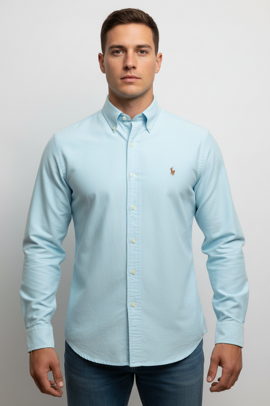 Camisa de botones Polo Ralph Lauren 🏇🏼 Oxford en color turquesa claro Talla L Entalle Clásico
