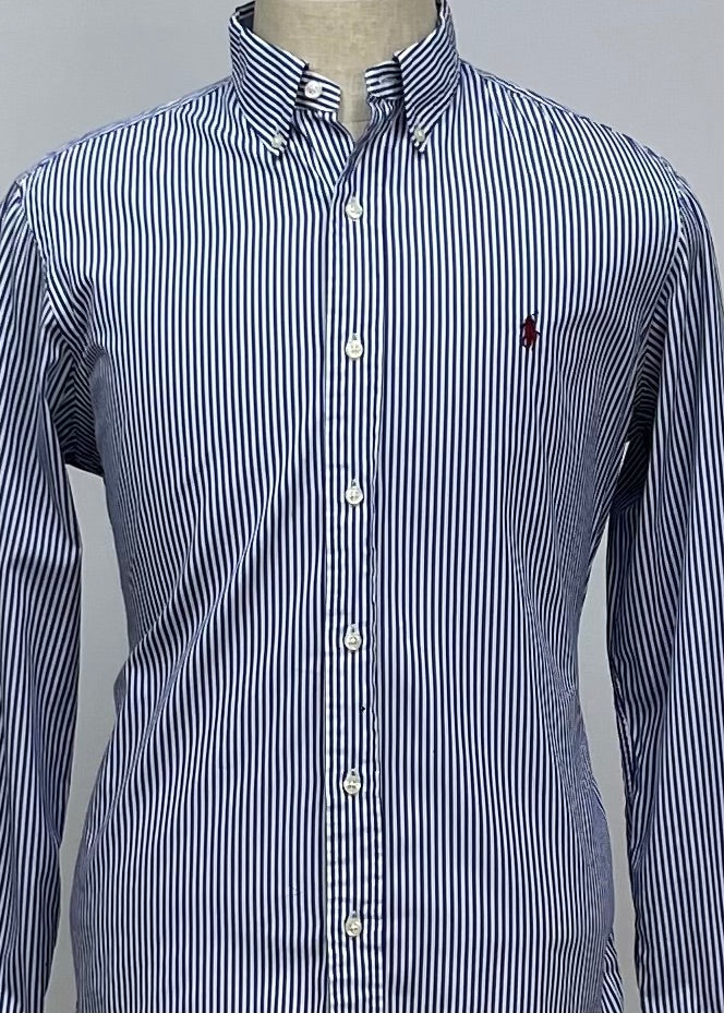 Camisa Polo Ralph Lauren 🏇🏼 con patron de rayas en color azul y blanco Talla M Entalle Regular (ver descripción)