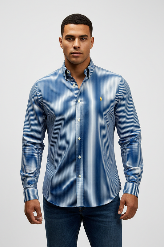 Camisa Polo Ralph Lauren 🏇🏼 de rayas en color azul navy y blanco Talla S Entalle Regular