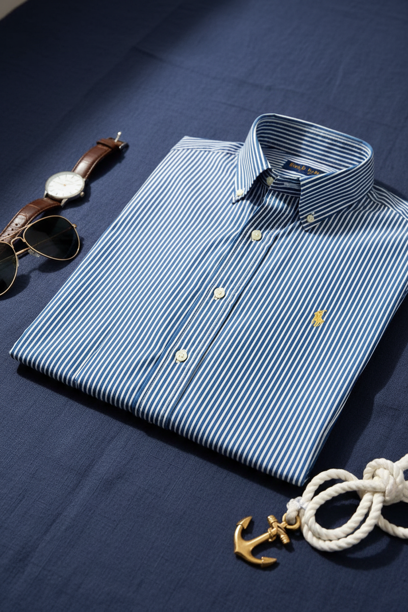 Camisa Polo Ralph Lauren 🏇🏼 de rayas en color azul navy y blanco Talla S Entalle Regular