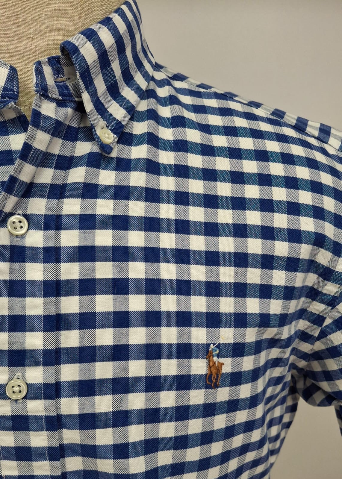 Camisa Polo Ralph Lauren 🏇🏼 Oxford con patron de cuadros gingham azul y blanco Talla M Entalle Clásico