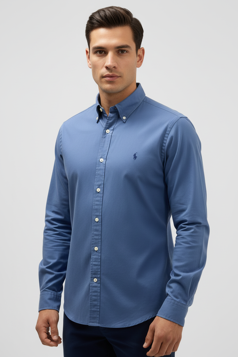 Camisa de botones Polo Ralph Lauren 🏇🏼 Oxford en color azul grisaceo Talla L Entalle Clásico