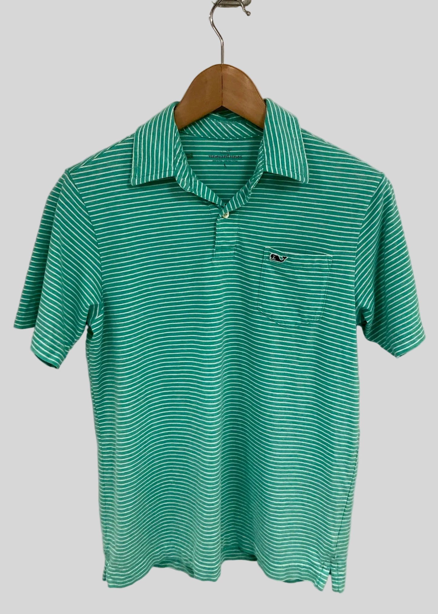 Camiseta Polo de niño Vineyard Vines 🐳 Pima con rayas en turquesa y blanco Talla L Entalle Regular