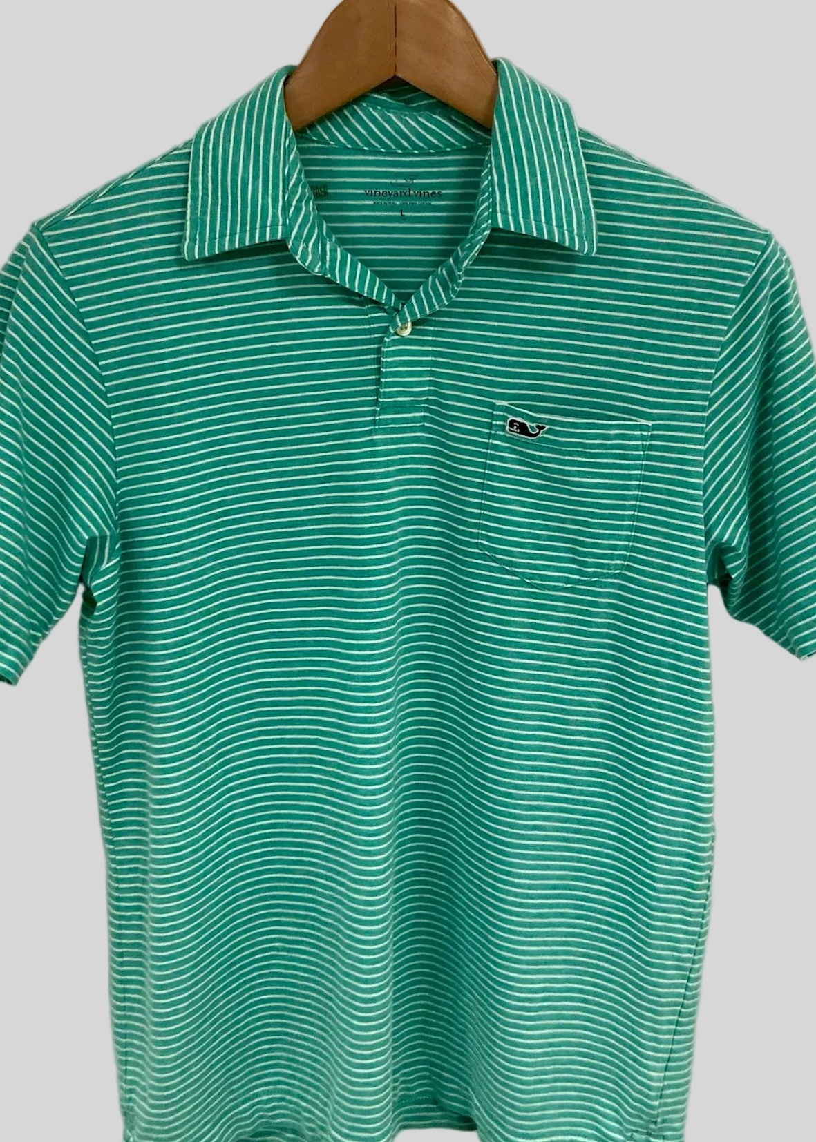 Camiseta Polo de niño Vineyard Vines 🐳 Pima con rayas en turquesa y blanco Talla L Entalle Regular